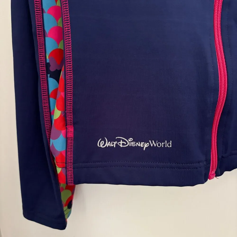 Disney Parks Youth L Minnie Mouse Zip Up Active Jacket Navy Pink Thumb Holes #14